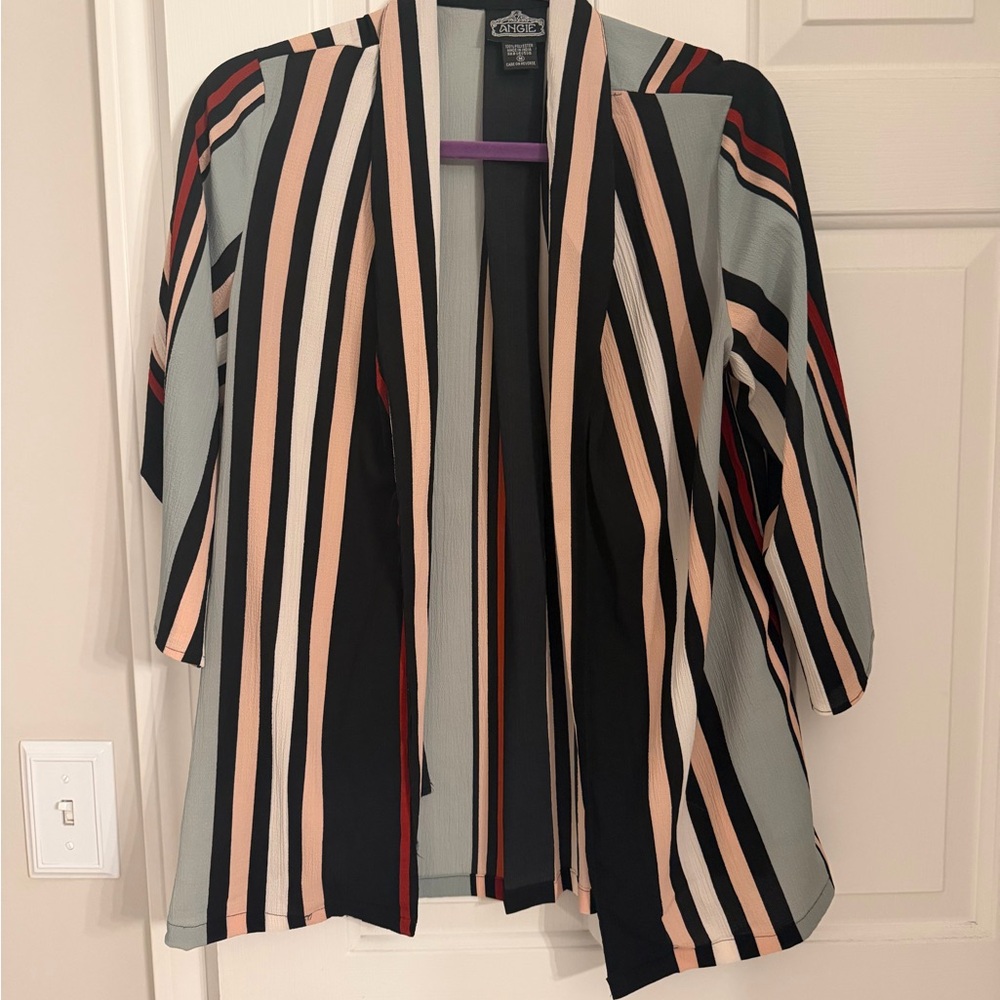 Striped Open Front Jacket - Black, Blush & Sage